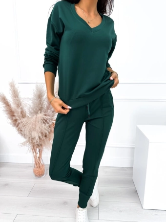 Ciemnozielony Komplet Bluza + Spodnie 10557-115-D