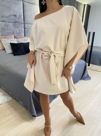 Kremowa Wiązana Sukienka Nietoperz 11446-428-L