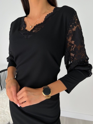 Czarna Sukienka z Koronką 11450-511-A