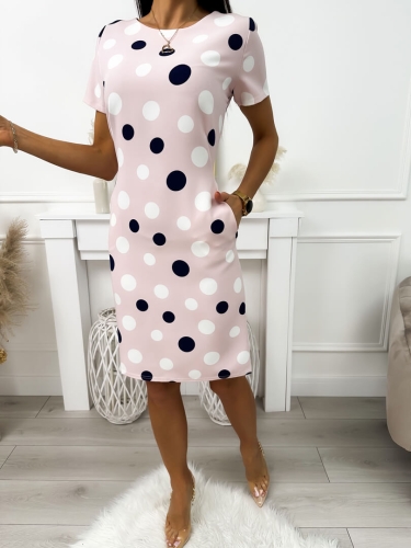 Pudrowa Sukienka w Grochy 11717-248-B