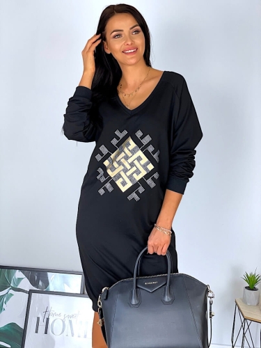 Czarna Sukienka z Aplikacją 11850-97-Q