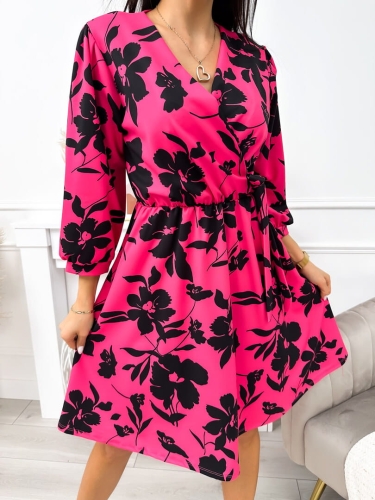 Różowa Sukienka w Czarny Wzór 11743-277-C