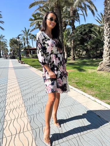 Czarna Sukienka w Kwiaty 11844-130-A