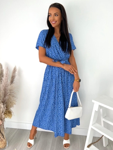 Niebieska Sukienka Maxi w Kwiaty 12080-11-B