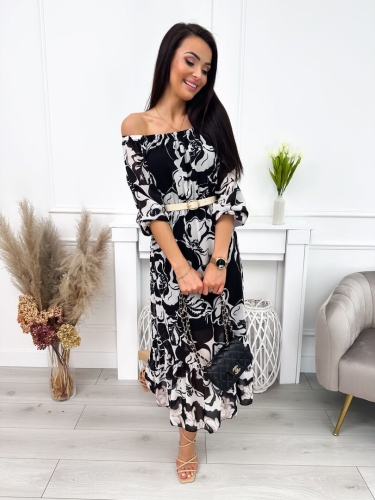 Czarno-Beżowa Sukienka Hiszpanka 12212-22-A