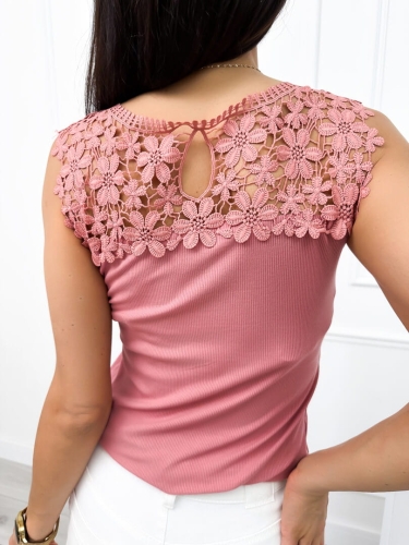 Ciemnopudrowy Top z Ozdobnym Haftem 12486-27-D
