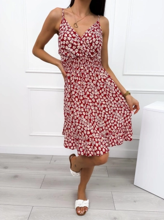 Czerwona Sukienka w Drobne Kwiatki 12505-526-B