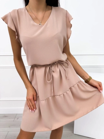 Ciemnobeżowa Sukienka z Paseczkiem 10319-118-K