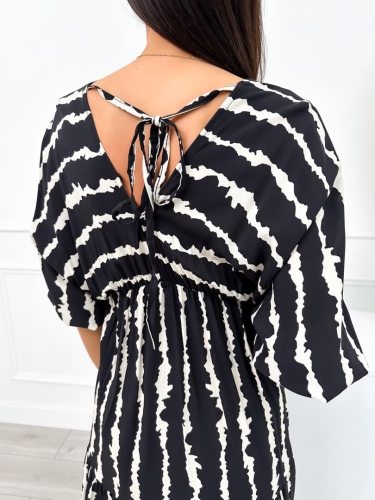 Czarno-Beżowa Sukienka Maxi z Wiązaniem 12538-120-Q