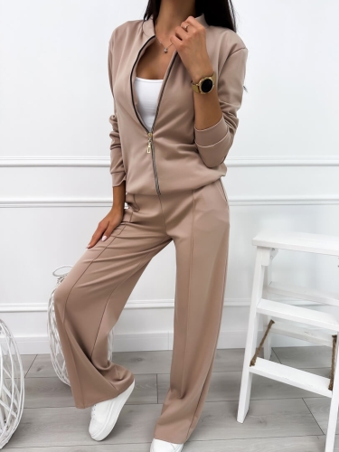 Beżowy Komplet Bluza + Spodnie 12670-184-A