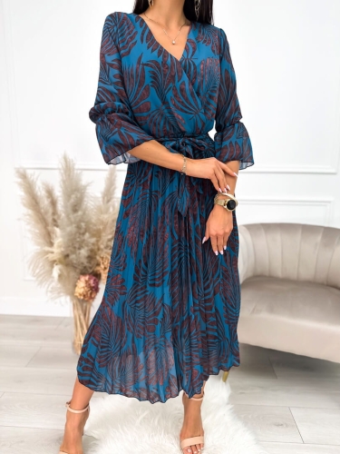 Niebiesko-Bordowa Plisowana Sukienka 12771-149-A