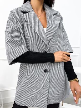 Szary Płaszcz ze Ściągaczem 12940-232-C