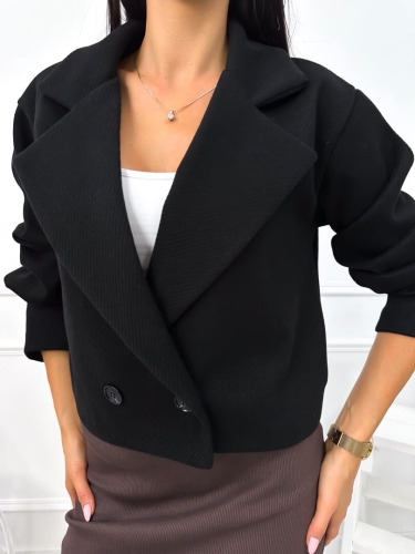 Czarny Krótki Płaszczyk z Guzikami 12983-207-B