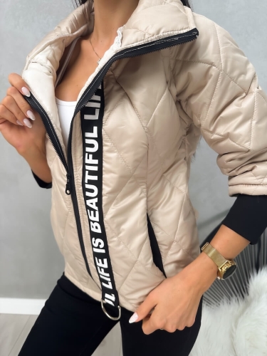 Jasnobeżowa Pikowana Kurtka 12044-177-G