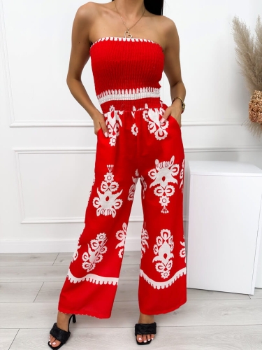 Czerwony Kombinezon w Kremowy Wzór 12546-413-A