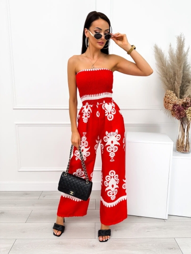 Czerwony Kombinezon w Kremowy Wzór 12546-413-A