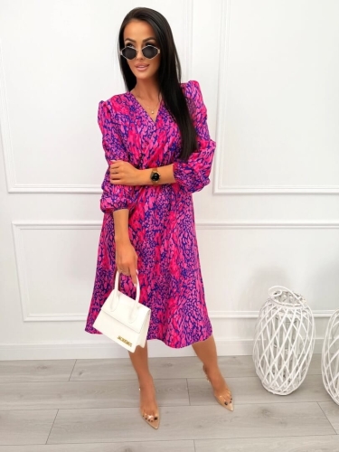 Różowo-Kobaltowa Sukienka z Rozporkiem 13510-23-Q