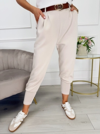 Beżowe Spodnie z Paskiem 13530-162-A
