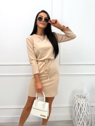 Jasnobeżowa Sukienka z Kieszeniami 11388-259-M