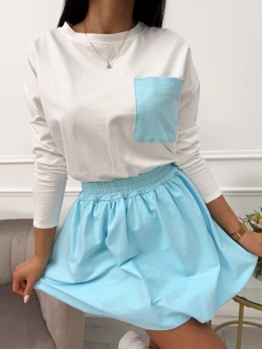 Błękitno-Biały Komplet Bluzka + Spódnico-Spodenki 13435-324-G