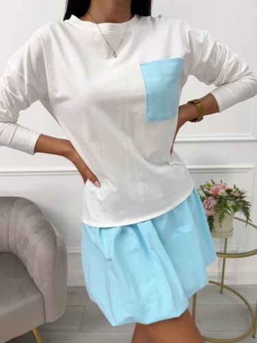 Błękitno-Biały Komplet Bluzka + Spódnico-Spodenki 13435-324-G