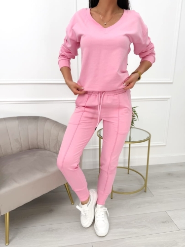 Pudrowy Komplet Bluza + Spodnie 10557-115-K