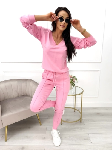 Pudrowy Komplet Bluza + Spodnie 10557-115-K