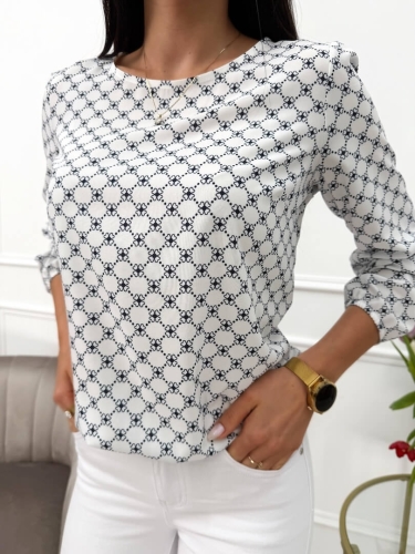 Kremowa Bluzka w Granatowy Wzór 13640-531-Q