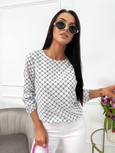 Kremowa Bluzka w Granatowy Wzór 13640-531-Q