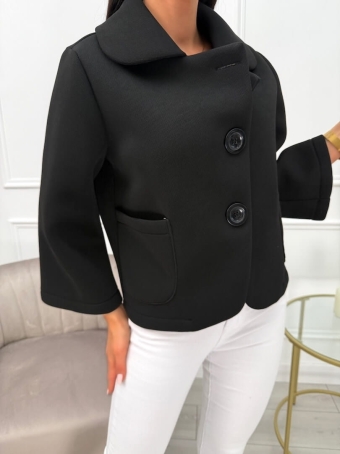 Czarny Krótki Płaszczyk 13715-107-B