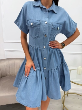 Niebieska Sukienka z Falbankami 13756-130-B