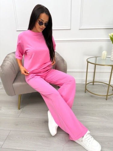 Pudrowy Komplet T-shirt Oversize + Spodnie 13789-174-D