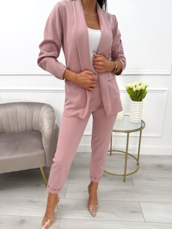 Pudrowy Komplet Marynarka + Spodnie 11421-223-O