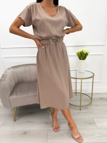Brązowa Sukienka z Paskiem 12387-406-H