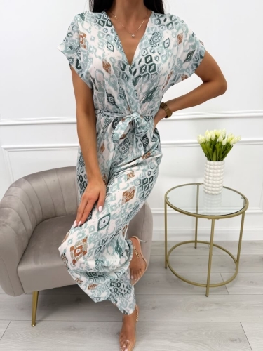 Miętowo-Kremowy Kombinezon z Paskiem 13867-502-A