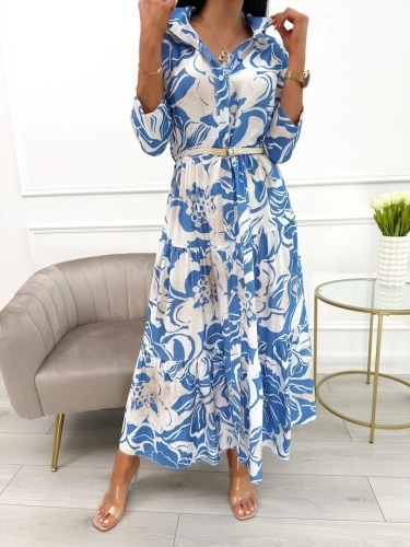 Niebiesko-Kremowa Sukienka Maxi ze Wzorem 13901-167-B