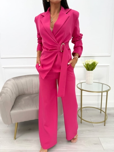 Różowy Komplet Marynarka + Spodnie 13778-207-I