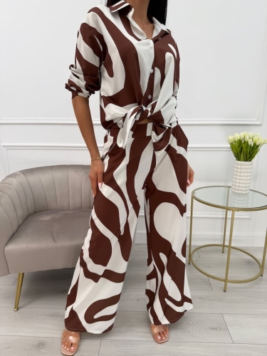 Brązowo-Kremowy Komplet Koszula+Spodnie 13873-412-A