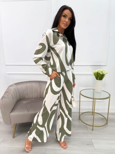 Zielono-Kremowy Komplet Koszula+Spodnie 13873-412-C