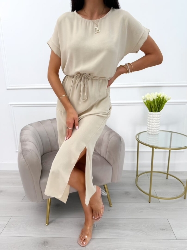 Jasnobrązowa Sukienka z Kieszonkami 10330-227-S