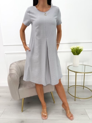 Szara Sukienka z Kieszeniami 13969-336-I