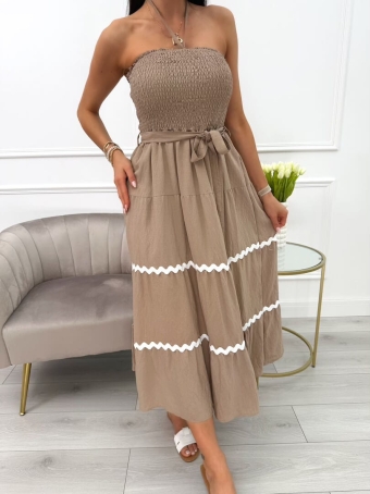 Brązowa Sukienka bez Rękawów 14022-74-B