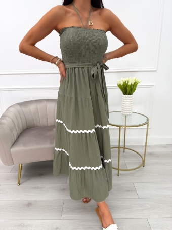 Khaki Sukienka bez Rękawów 14022-74-E