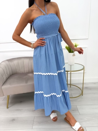 Niebieska Sukienka bez Rękawów 14022-74-F