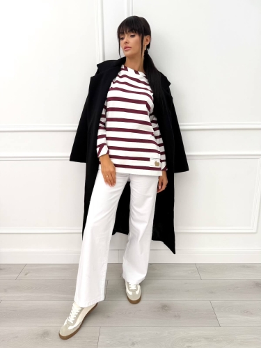 Biała Bluzka w Bordowe Paski  14264-309-A