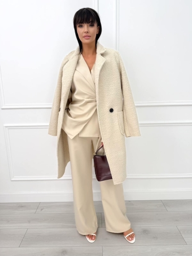 Beżowy Komplet Marynarka + Spodnie 13778-207-F