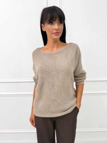 Cappuccino Ażurowy Sweterek Nietoperz 14302-138-B