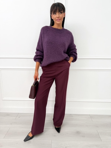 Śliwkowy Sweterek Oversize z Bufiastymi Rękawami 14322-140-D