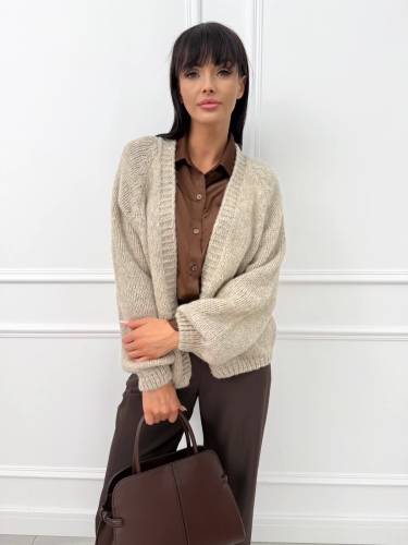 Beżowy Krótki Kardigan 14323-352-A