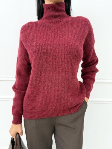 Bordowy Sweterek z Golfem 14304-56-B